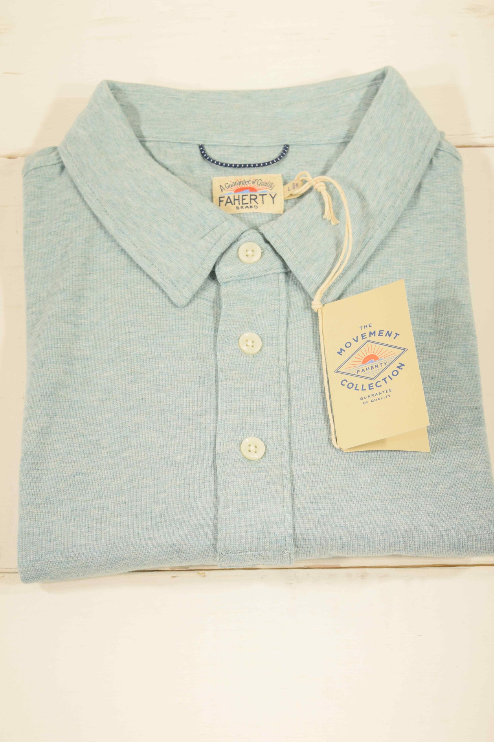 Faherty Movement Teal Melange Polo