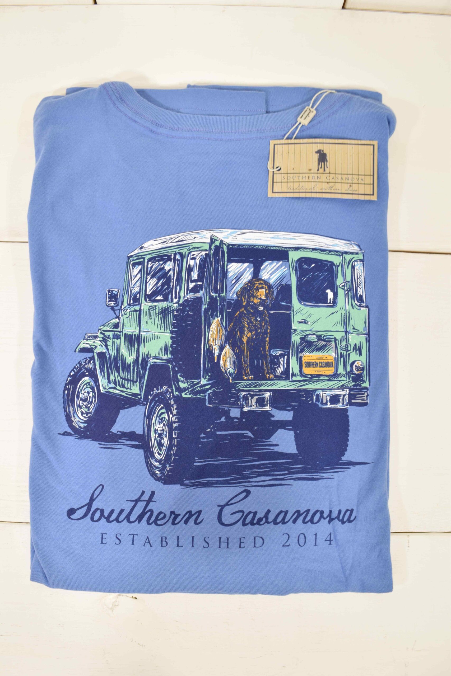 Southern Casanova Blue Jeep Dog Long Sleeve Tee