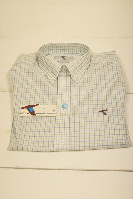 GenTeal Apparel White/Blue/Light Green Plaid Dress Shirt
